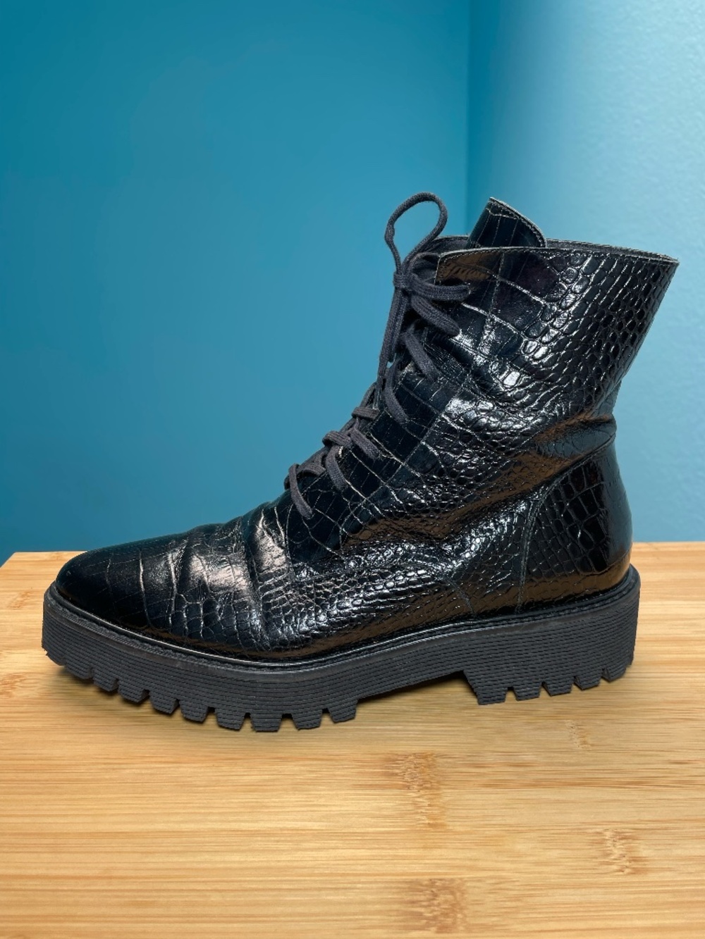 Frēda Salvador Emi Lug Sole 90's Style Combat Boots Women's 7.5 Black Leather - Picture 2 of 16
